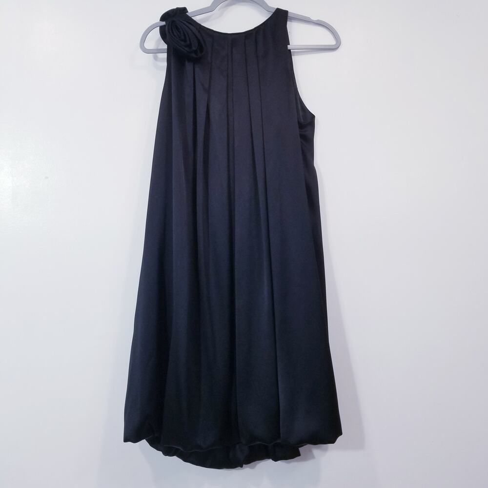 ABS by Allen Schwartz Black Sateen 3D Floral Sleeveless Bubble Hem Dress